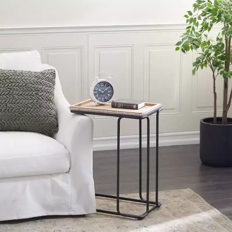 Industrial Ceramic Accent Table White - Olivia & May: Black Metal, C-Shaped, No Assembly Required