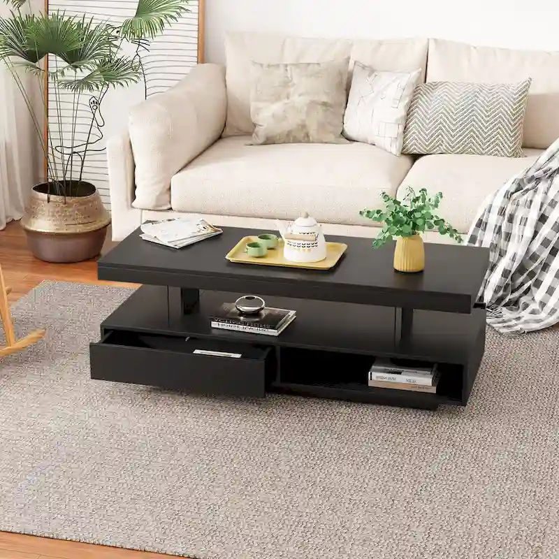 LED Coffee Table with Storage - High Gloss White, Modern Design, Multi-User