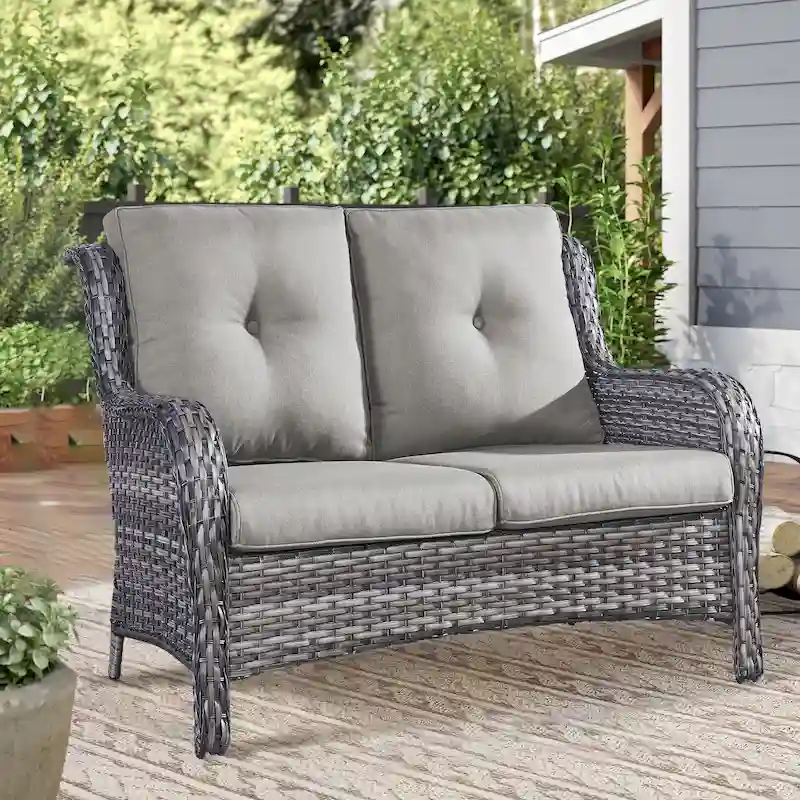 Gymojoy Patio Rattan Loveseat Sofa Outdoor Wicker Loveseat