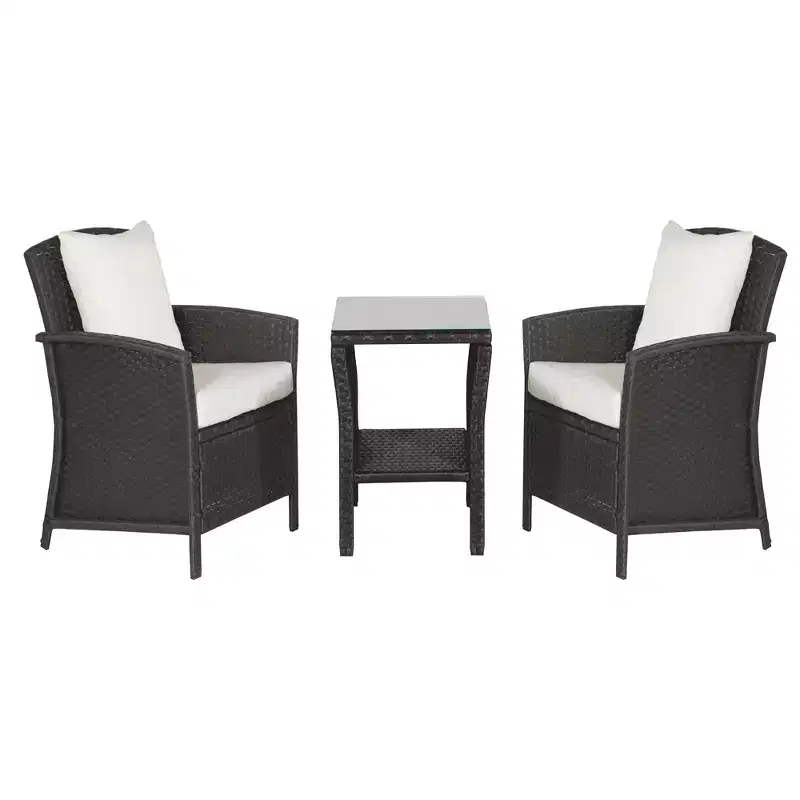 Coaster Home Furnishings Malibu 3 Piece Curved Wicker Outdoor Bistro Set, Brown