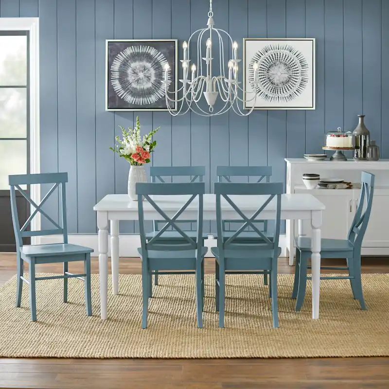 Mid-Century Rubberwood Dining Chair with Faux Leather Seat – Chestnut Wire-Brush