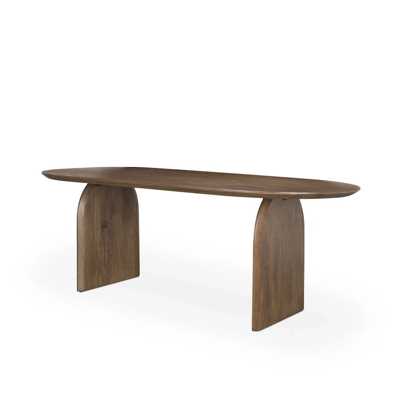 Dark Brown Solid Mango Wood Oval Dining Table with Arched Legs – 6-Seater
