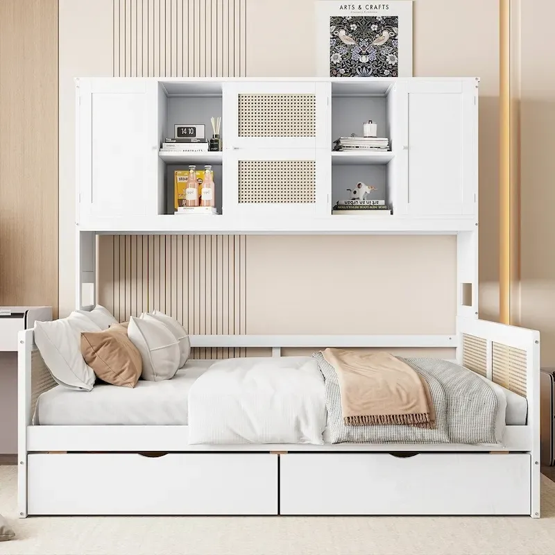 Grey/White Wooden Daybed with Storage – Twin/Full, Seats 1
