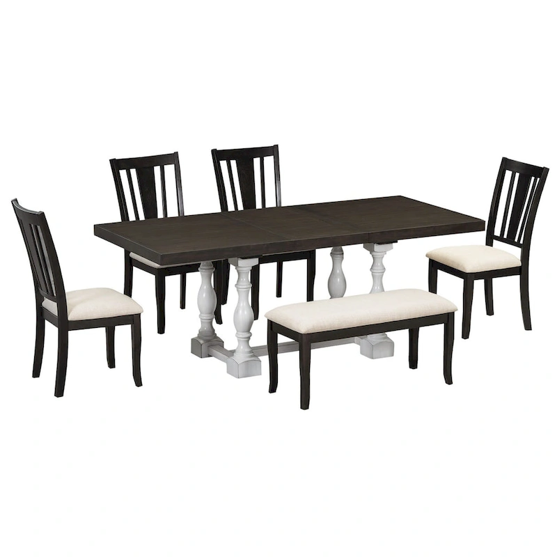Traditional 6-Piece 78inch Trestle Extendable Dining Table Set