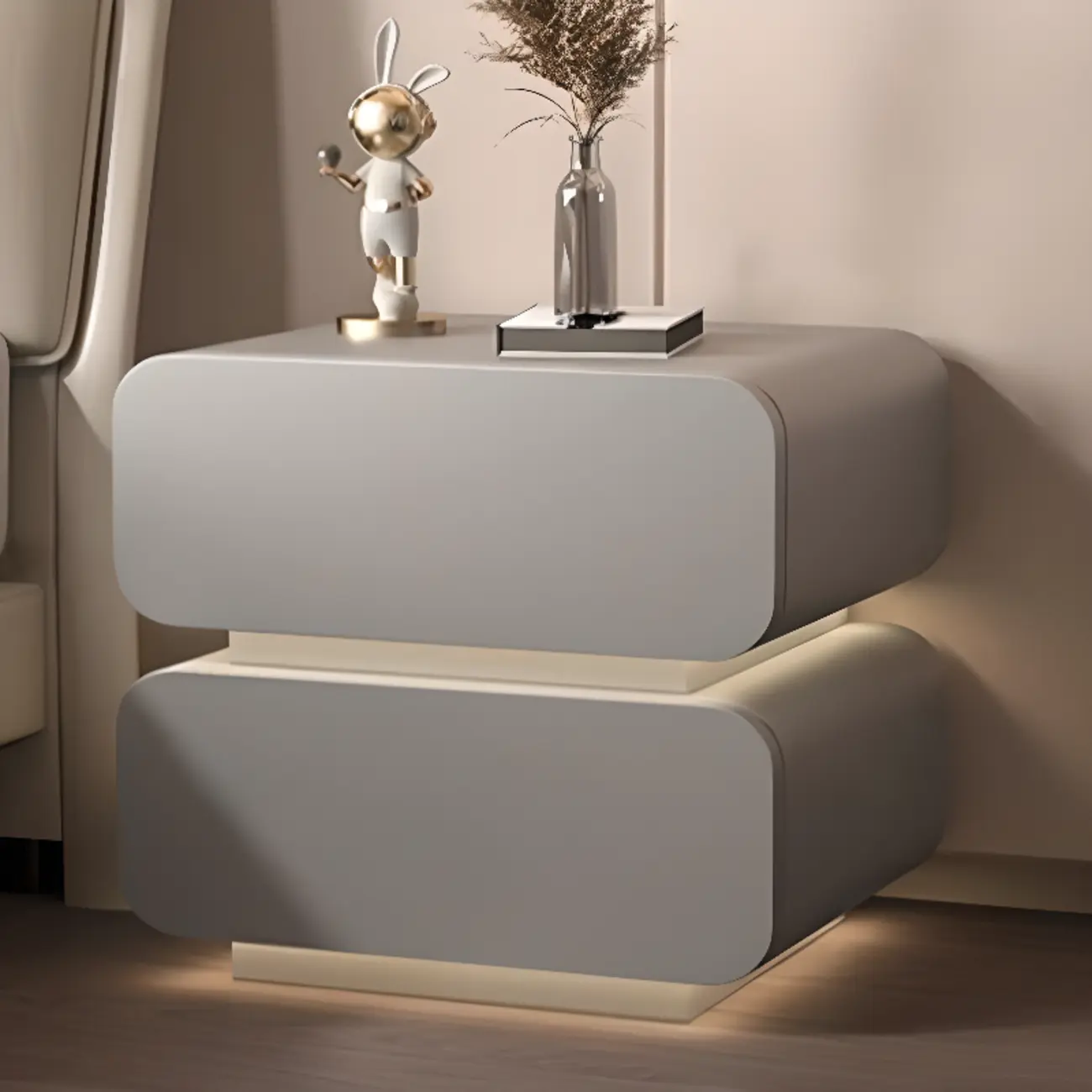 Modern Wood White Lighting 2-Drawer Nightstand