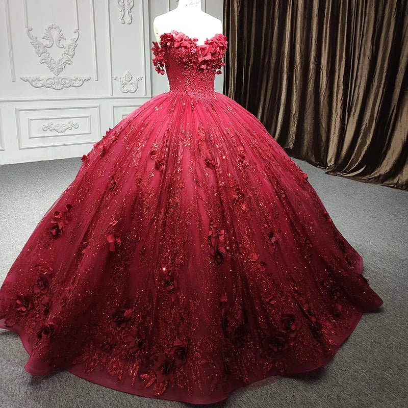 Quinceanera Dress Exquisite Red Pearls Sleeveless 3D Appliques Party Dresses