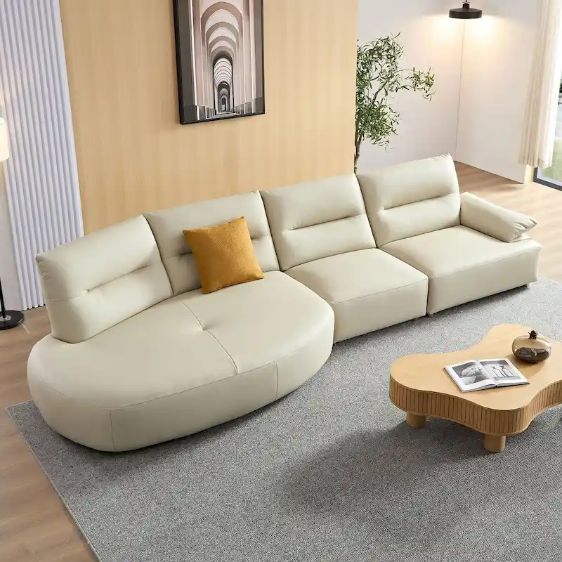 Leather Sectional Curved Sofa Couch, Upholstered 4-Seat for Living Room