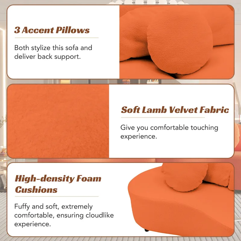 103.5 Lamb Velvet Armless Sofa with 6 Pillows and Floating Design