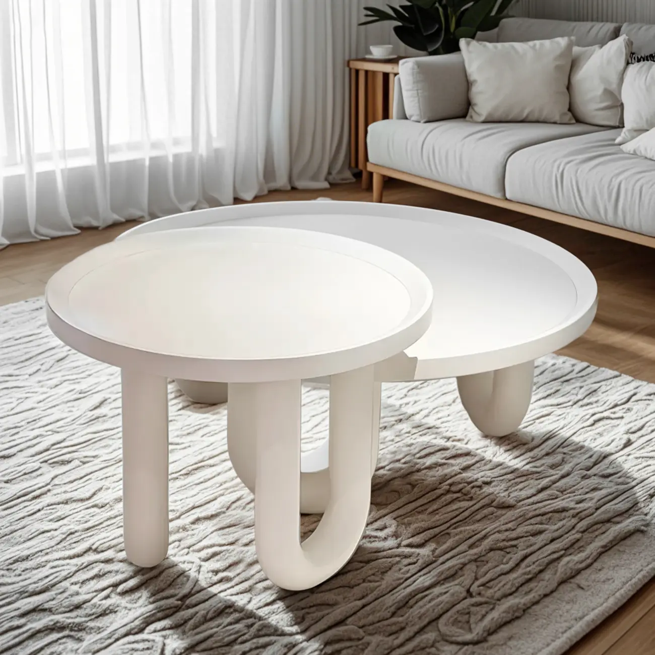 White Round Modern Three-Leg Wood Coffee Table