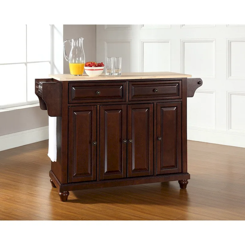 Cambridge Natural Wood Top Kitchen Island in Vintage Mahogany Finish - 18d x 51.5w x 34h