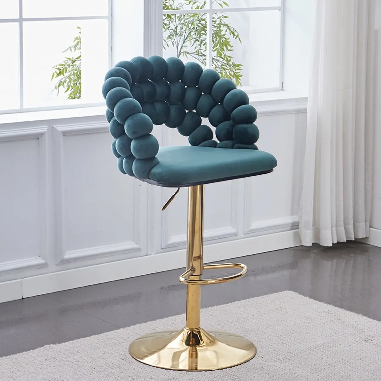 Glam Swivel Saddle Fabric Adjustable Height Bar Stool with Arms
