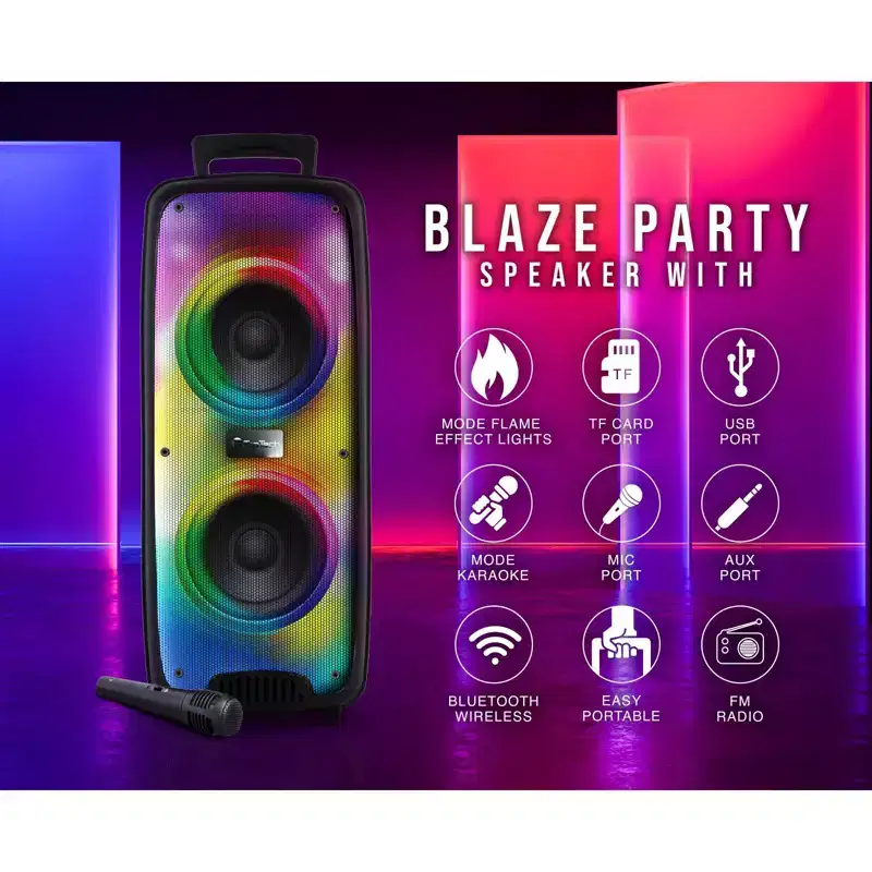 TOPTECH KL-60 2x6.5 Bluetooth Party Speaker with Multi-color Disco Lights, Wheels & Microphone