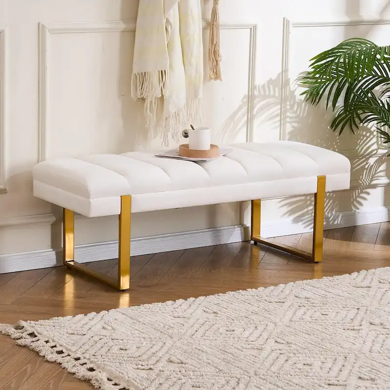 Upholstered Bedroom Bench Tufted Entry Bench Velvet End of Bed Bench for Living room Window