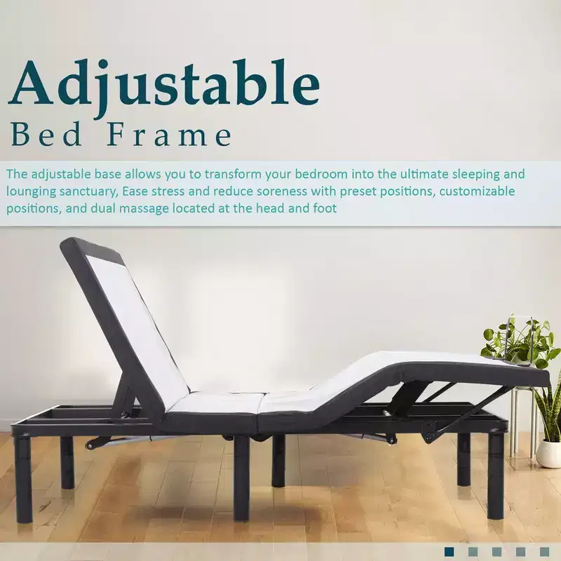 Continental Sleep,15 Adjustable Bed Frame Base with 3 Programmable Positions, Head And Foot Incline, LED Ambient Lighting, White