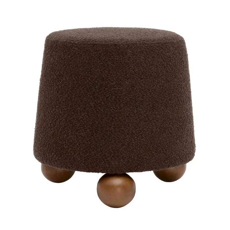 Chocolate Brown Boucle Upholstered Stool - Small