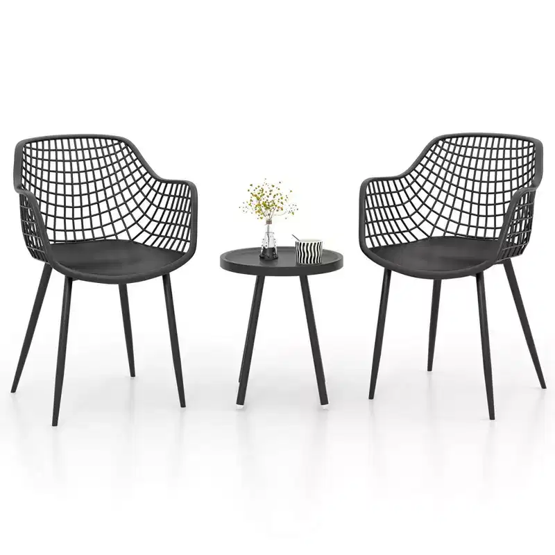 Costway 3 Piece Patio Bistro Set All Weather Heavy Duty Table and Chairs Set of 2 Black/Yellow