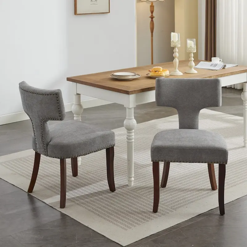 Gray / Orange Linen Upholstered Armless Dining Chair with Curved Backrest – Set of 2