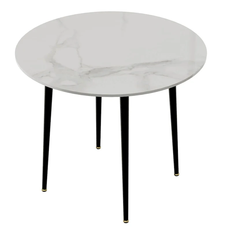 Round Kitchen Dining Table Marble Tabletop with Tapered Metal Legs - 31.5 W x 30 H