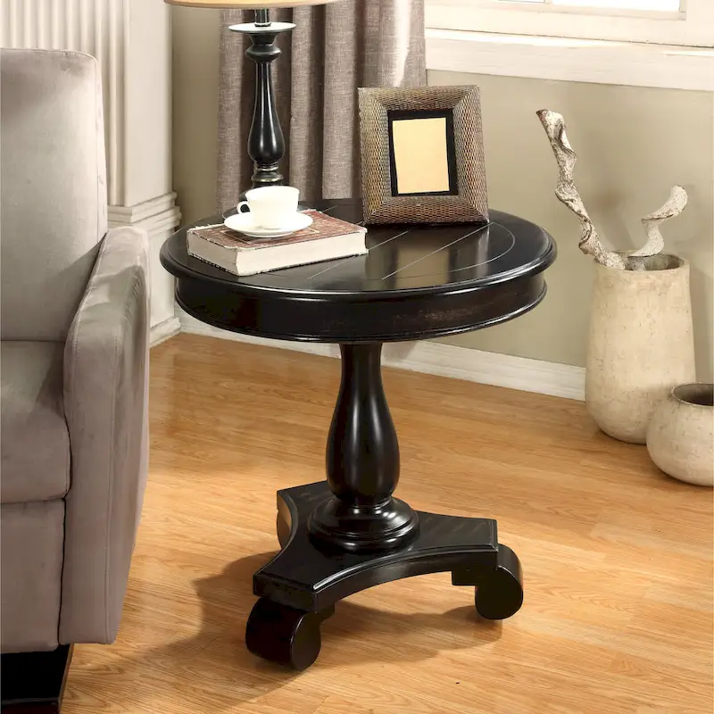 Black Round Wood Pedestal Side Table