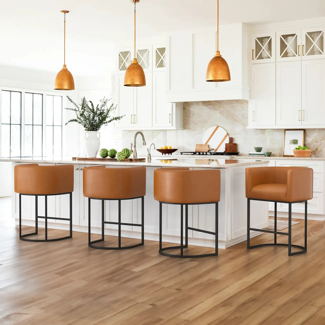 Modern Upholstered Barrel Back Counter Stools