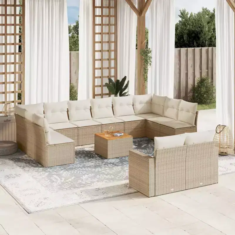 vidaXL Patio Sofa Set with Cushions Outdoor Furniture 13 Piece Poly Rattan