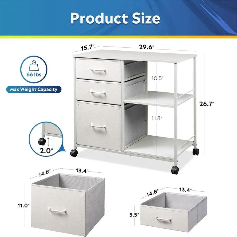 3 Drawer Mobile File Cabinet - 15.75 D x 29.53 W x 26.77 H