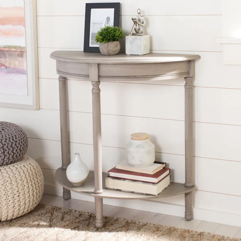 Greige / Brown / Black Traditional Half-Moon Console Table with Turned Legs - Single Use