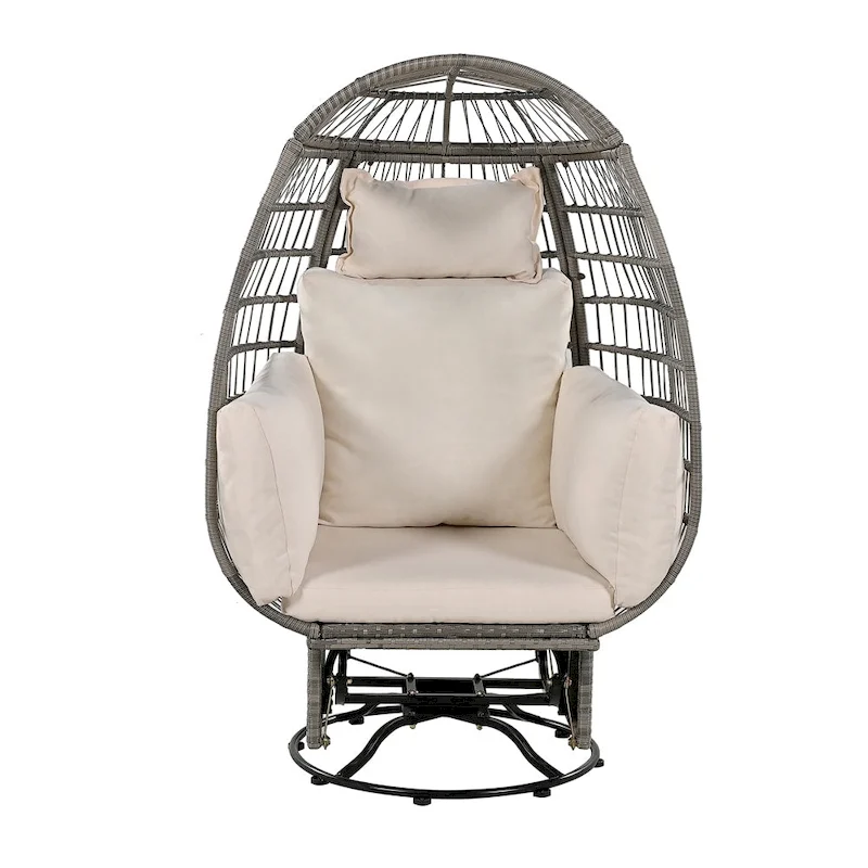 Rattan Egg Patio Swivel Chair with Cushions and Rocking Function