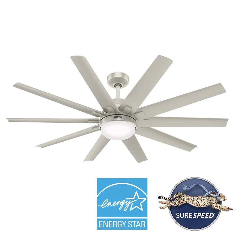 Hunter 60  Overton Damp Rated Ceiling Fan with LED Light Kit and Wall Control - Windmill, Transitional, Modern - ENERGY STAR