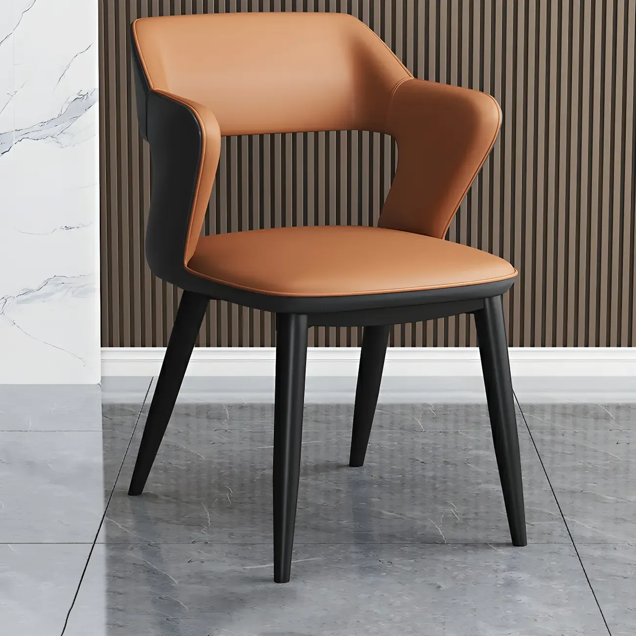 Modern Armchair Open Back Faux Leather Dining Chair