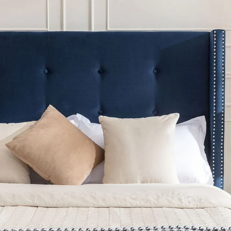 CUSchoice 54 High Headboard Upholstered Queen/King Bed (No Box Spring Needed)