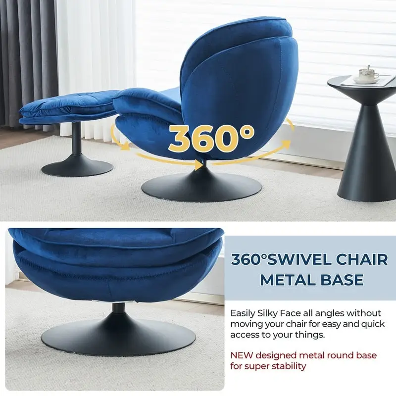 Velvet Swivel Accent Chair with Ottoman Round Reading Accent Chair Foot Stool Ottoman Set,360 Swivel,Metal Frame