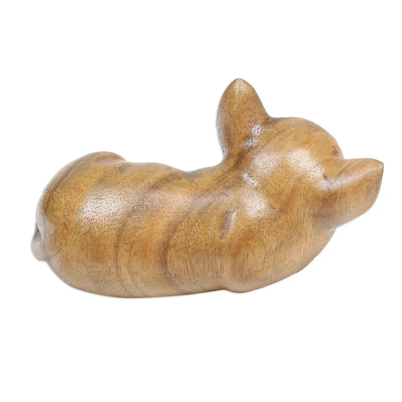 Novica Handmade Sleeping Chihuahua Wood Figurine