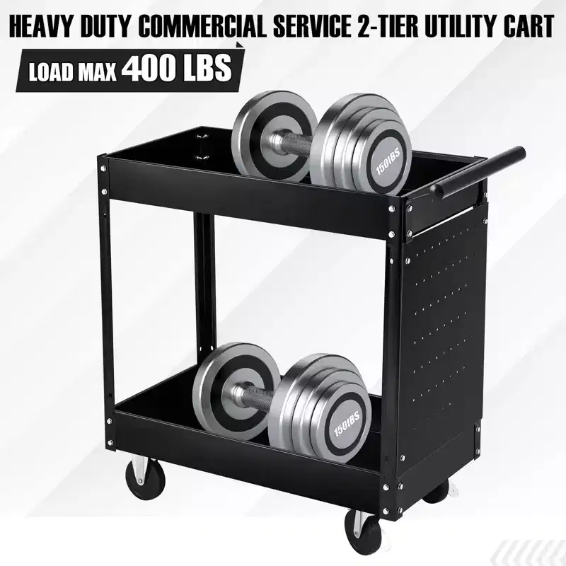 2 Tray Tool Cart, 400 LBS Capacity Rolling Tool Carts On Wheels, Heavy Duty Utility Cart with Pegboard, Mechanic Tool Storage Cart