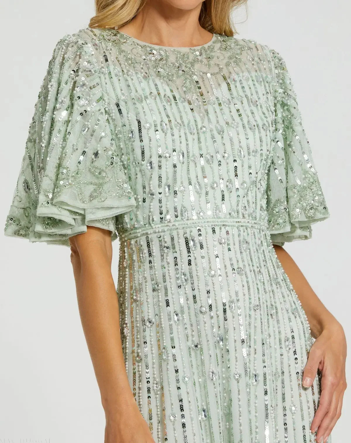 Green Flounce Sleeve Midi Dress