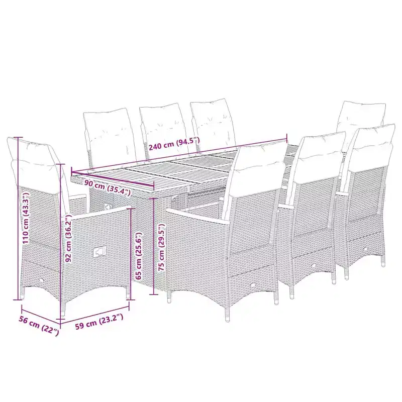 vidaXL Bistro Set Black, Cream White PE Rattan 8-Seater