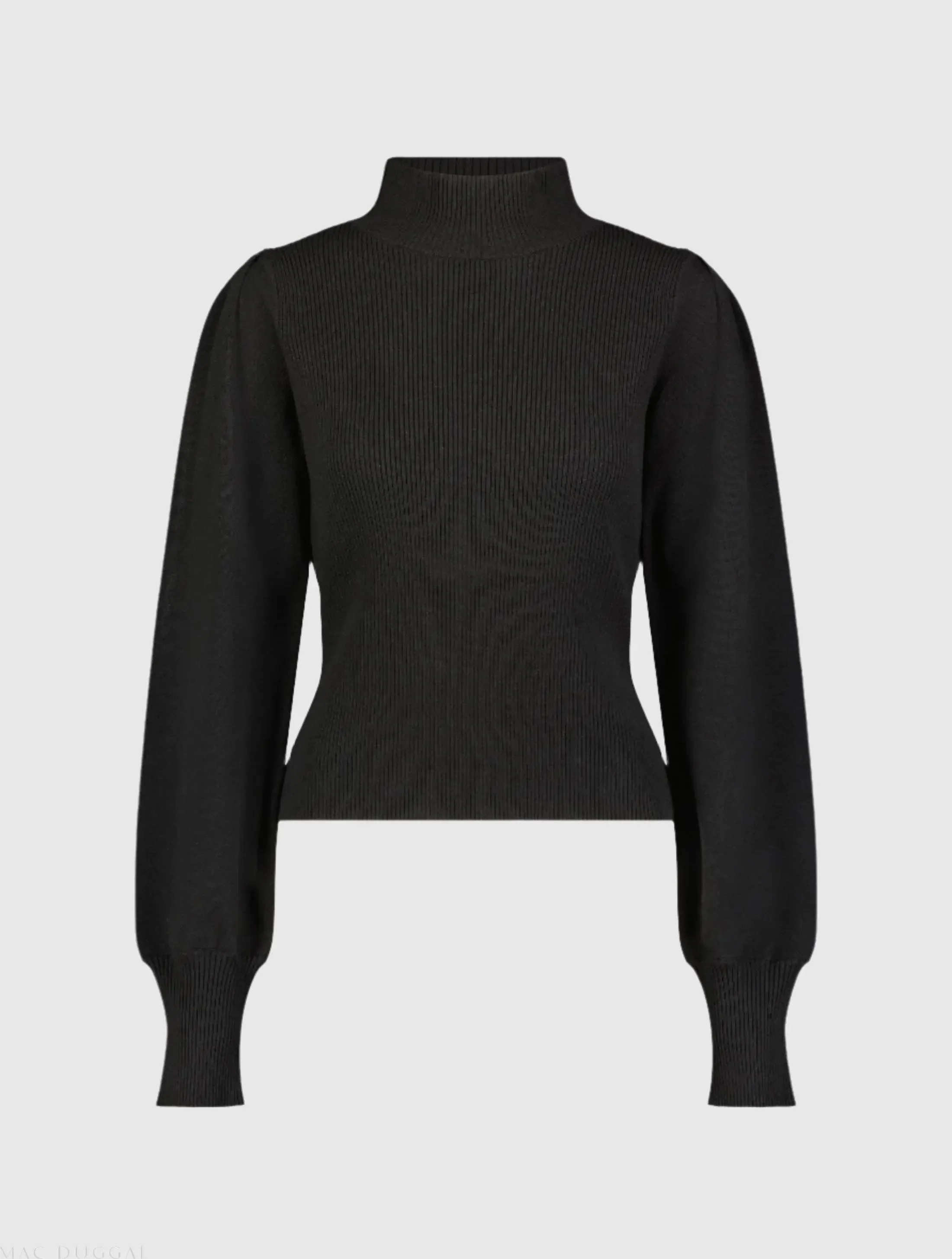Black Ribbed Knit Balloon Sleeve Turtle Neck Sweater - FINAL SALE