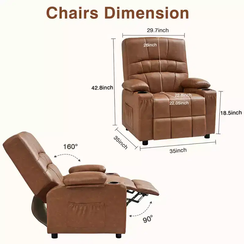 VECELO Power Recliner Chair with Massage and Heat, Upholstered PU Leather Massage Chair, 35 Adjustable Rocking Electric Chair for Living Room