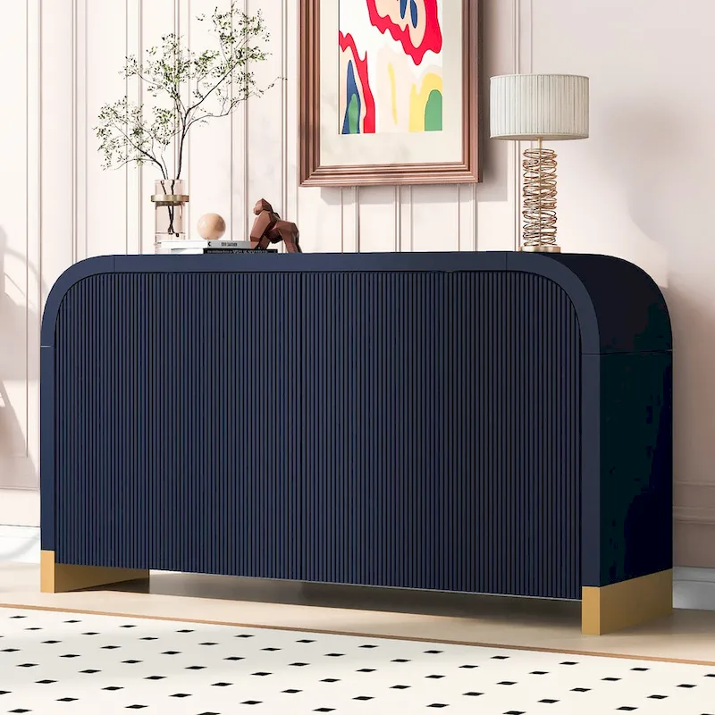 White+Gold / Navy Blue+Gold / Black+Gold Storage Cabinet with Adjustable Shelves & Wave Pattern, Modern Style, 1-Person