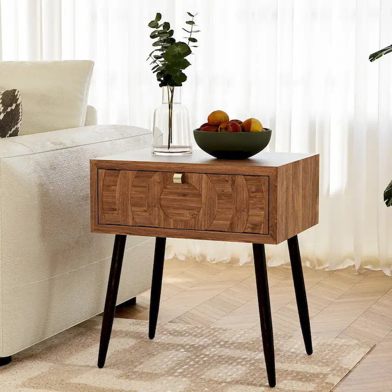 COSIEST Solid Wood Brown Nightstands w Drawers