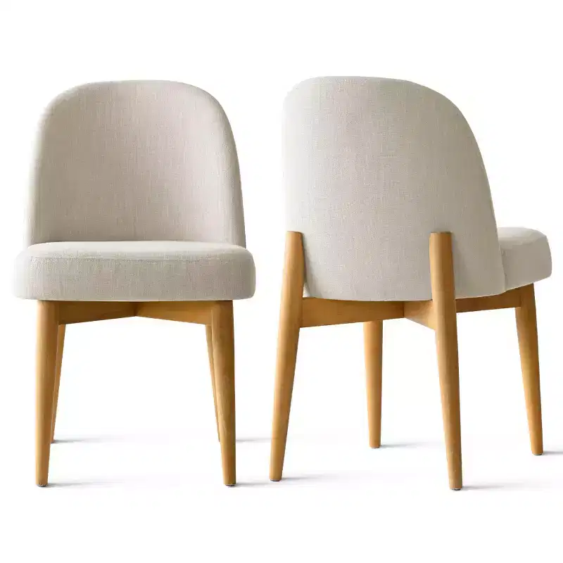Armless Upholstered Dining Chairs Set of 2, Linen Blend Fabric Side Chairs with Solid Wood Legs, Modern Kitchen Dining Room Chairs - Panipeachy