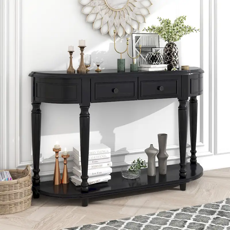 Retro Circular Curved Design Console Table with Open Style Shelf