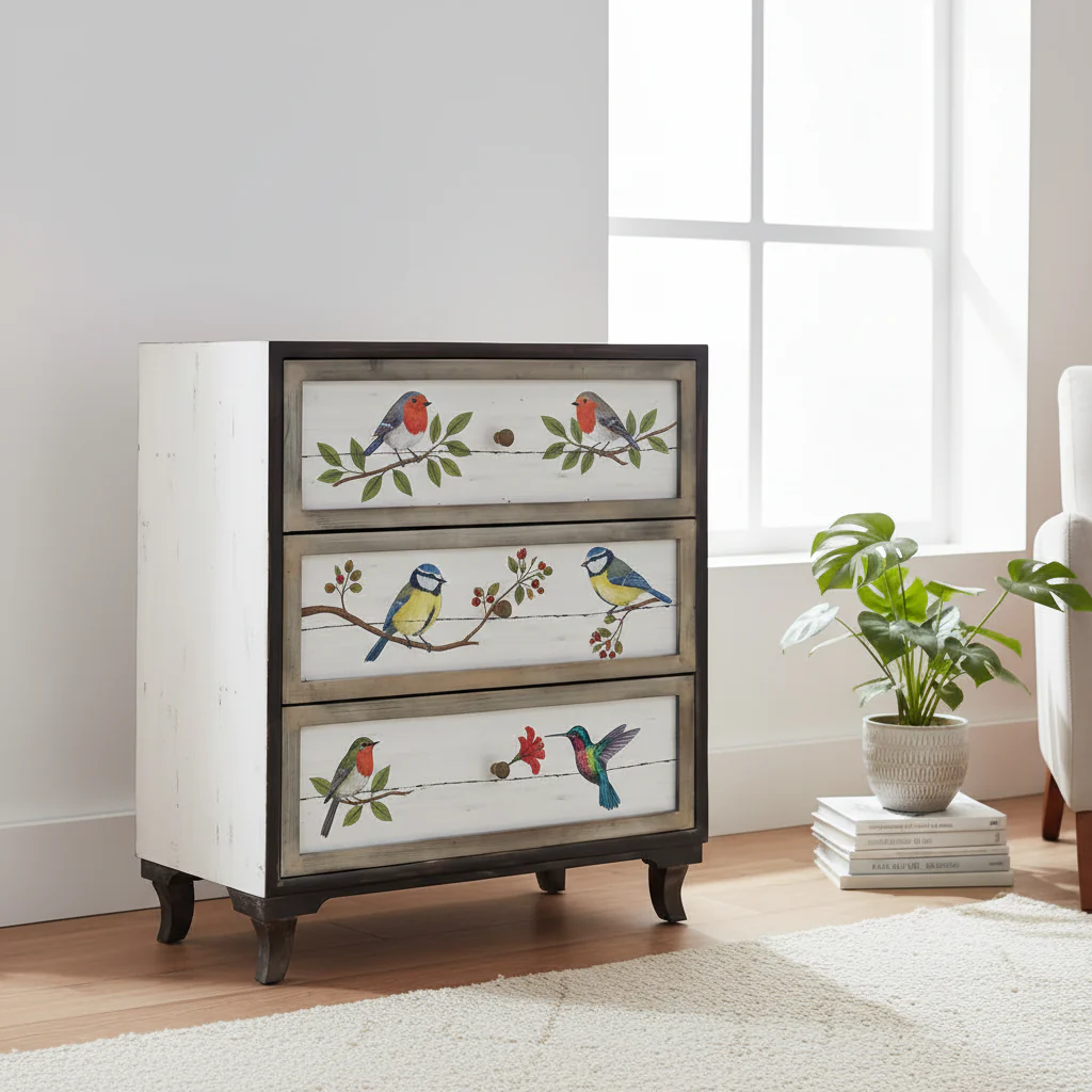 Mutil-color Wood 3-drawer Painted Chest