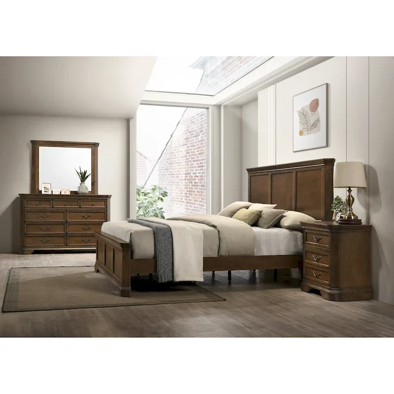 Antique Walnut Traditional Panel Bedroom Set – Queen/King, 1-Person
