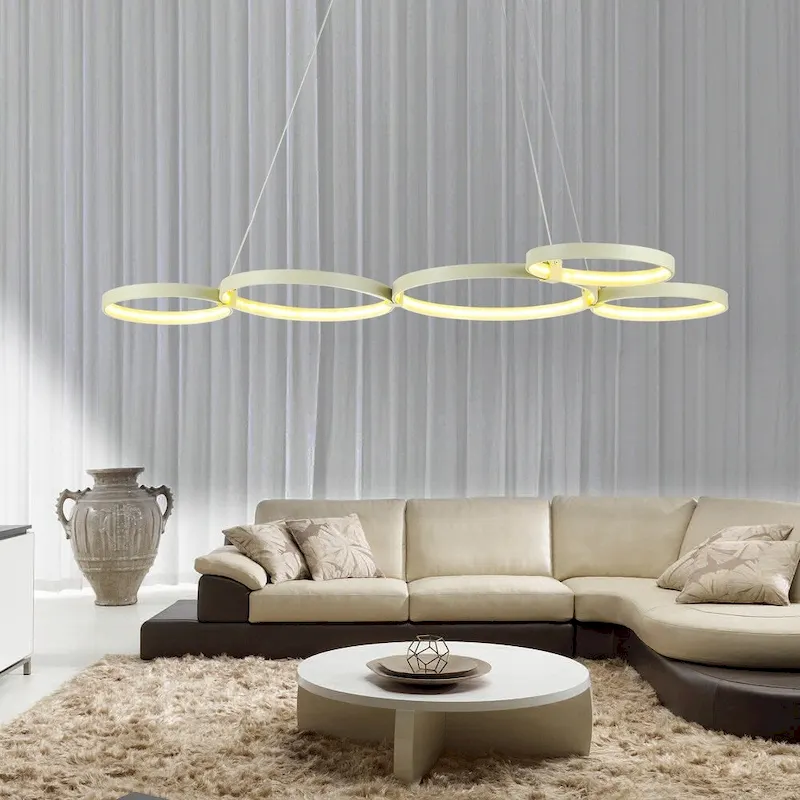 Imperio White 5-Light LED Pendant with Yellow Shade (Adjustable Height)