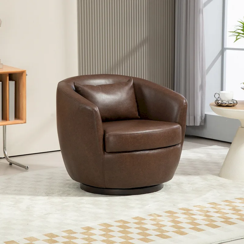 Swivel Barrel Armchair with Hidden Storage – Brown/Red/Black, Upholstered Living Room Chair