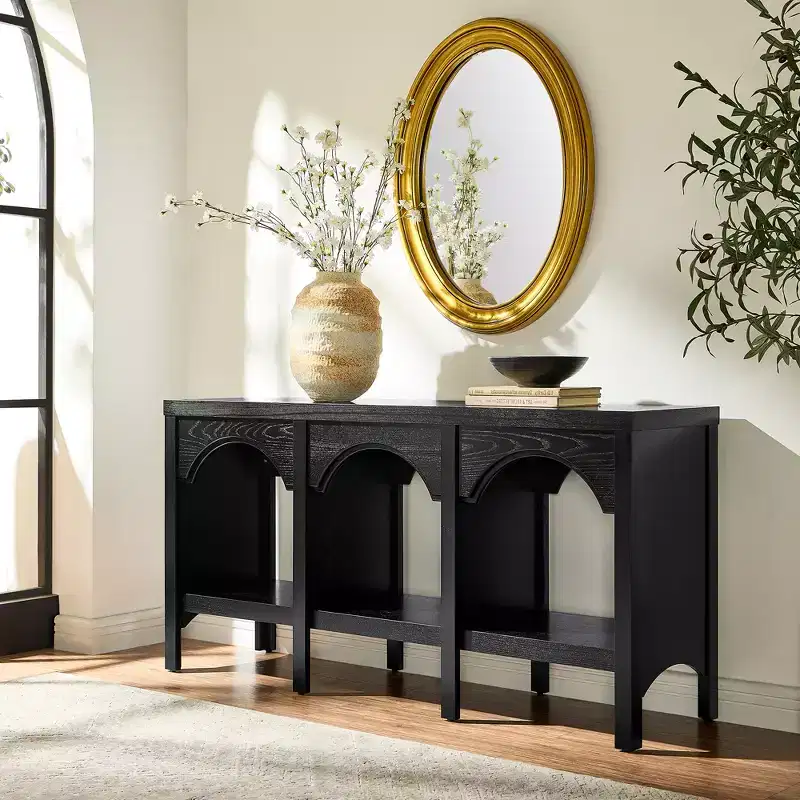 60-Inch Entryway Console Table, Arched Sofa Table with Open Shelf for Hallway, Foyer or Living Room, Decorative Accent Table
