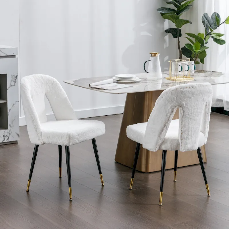 Modern Upholstered Dining Chairs with Nailheads and Metal Legs