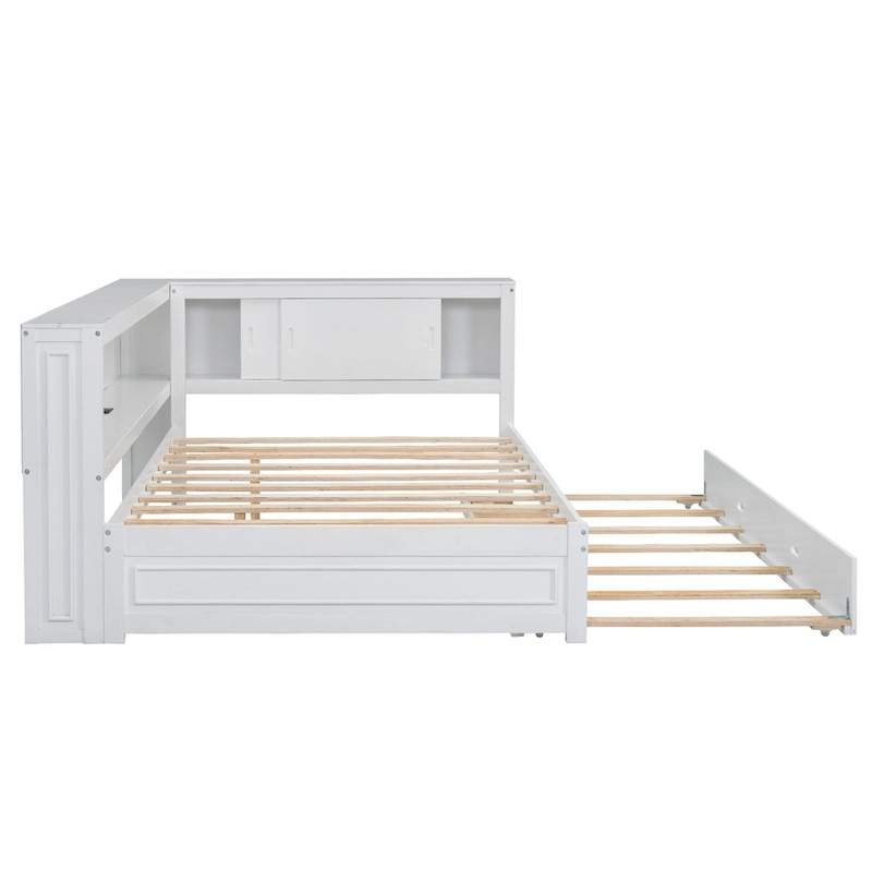 Full Daybed with Shelves, USB Charging, LED Lights & Twin Trundle