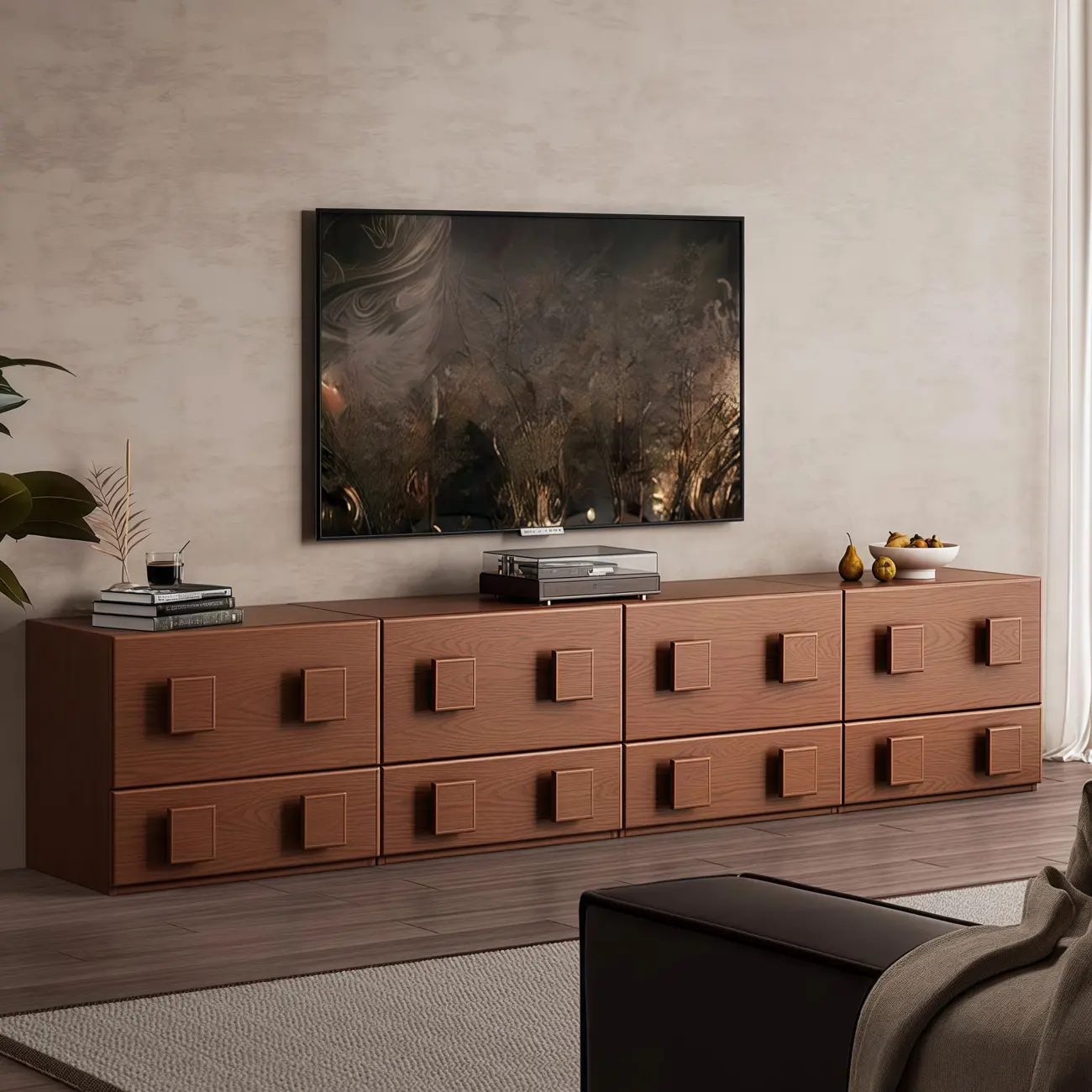 Living Room Brown 2-Tier Rectangular Wooden TV Stand